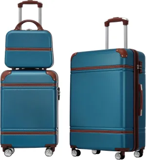3 Piece Hardshell Luggage Set with Lightweight Spinner Suitcases and Cosmetic Case, Blue