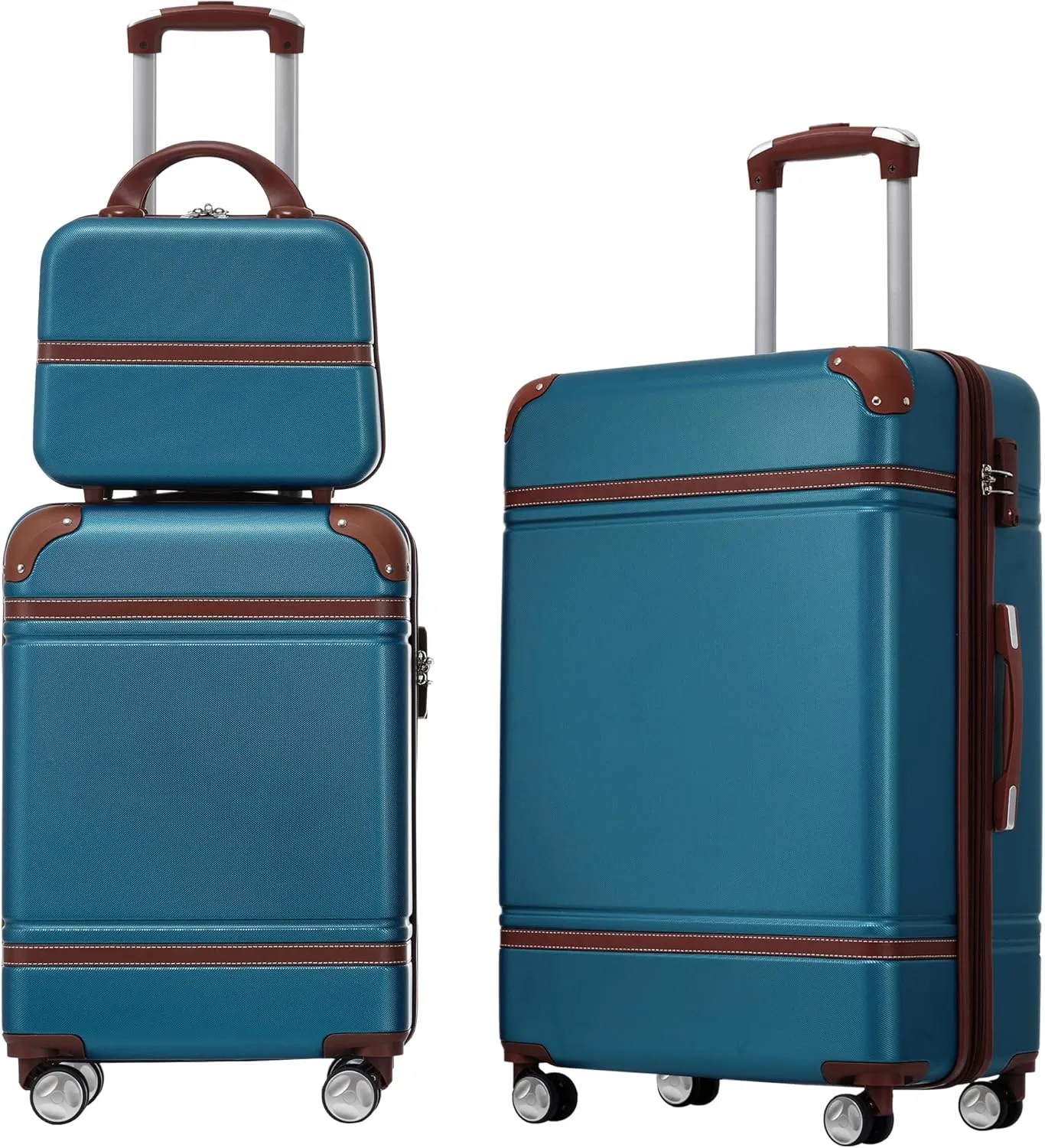 3 Piece Hardshell Luggage Set with Lightweight Spinner Suitcases and Cosmetic Case, Blue