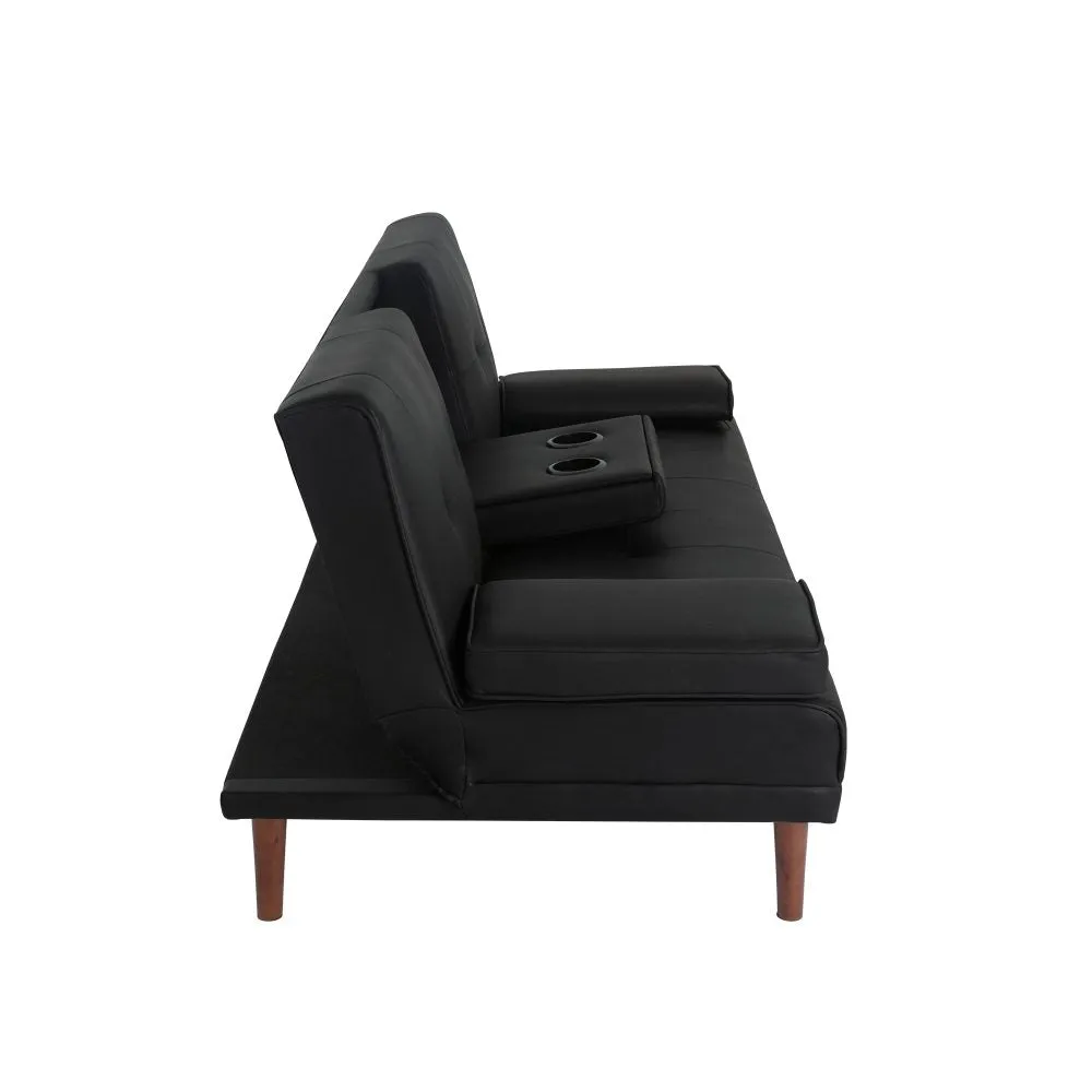 3 Seater Adjustable Sofa Bed with Cup Holder | Black