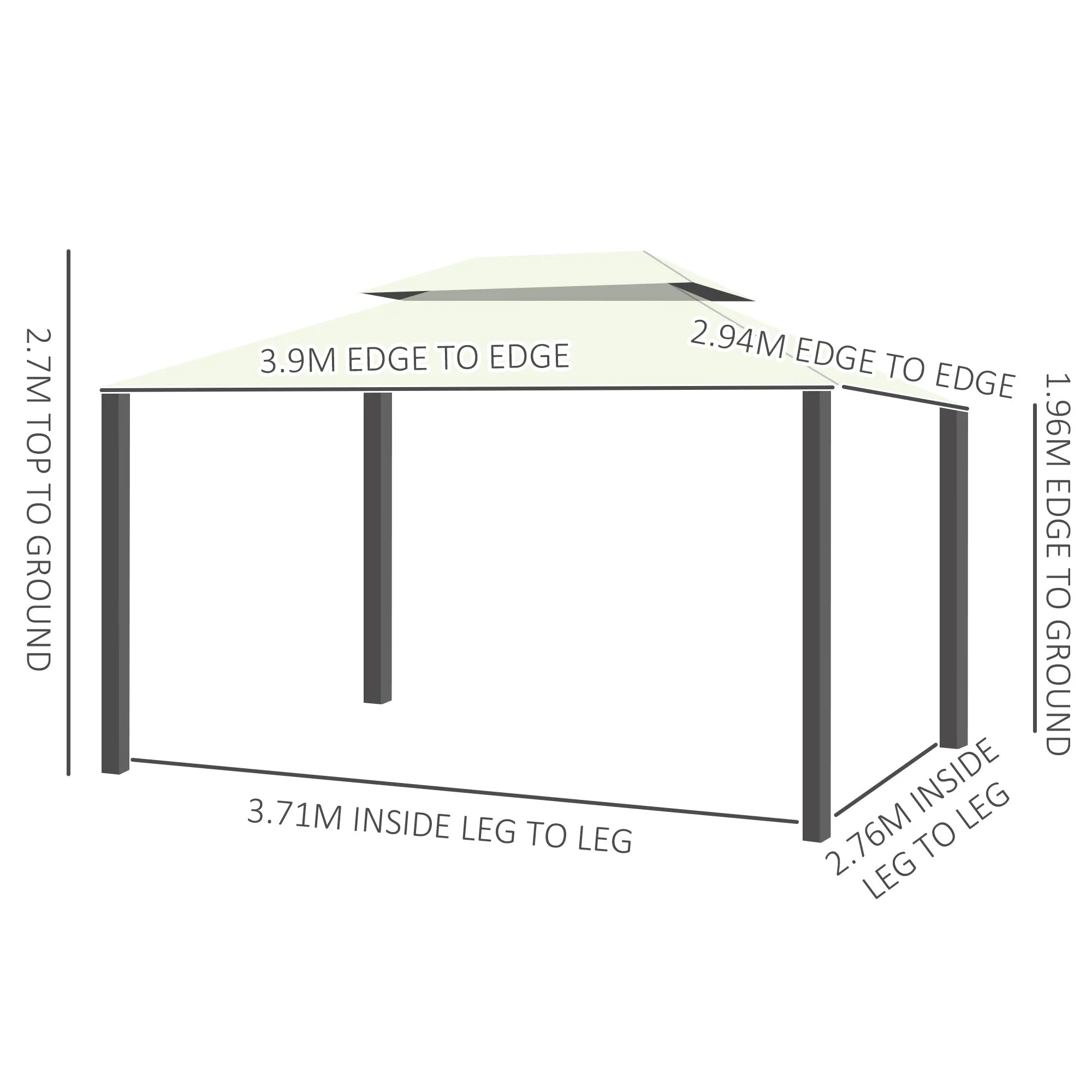 3 x 4 m Aluminium Metal Gazebo Marquee Canopy Pavilion Patio Garden Party Tent Shelter with Nets and Sidewalls - Cream White