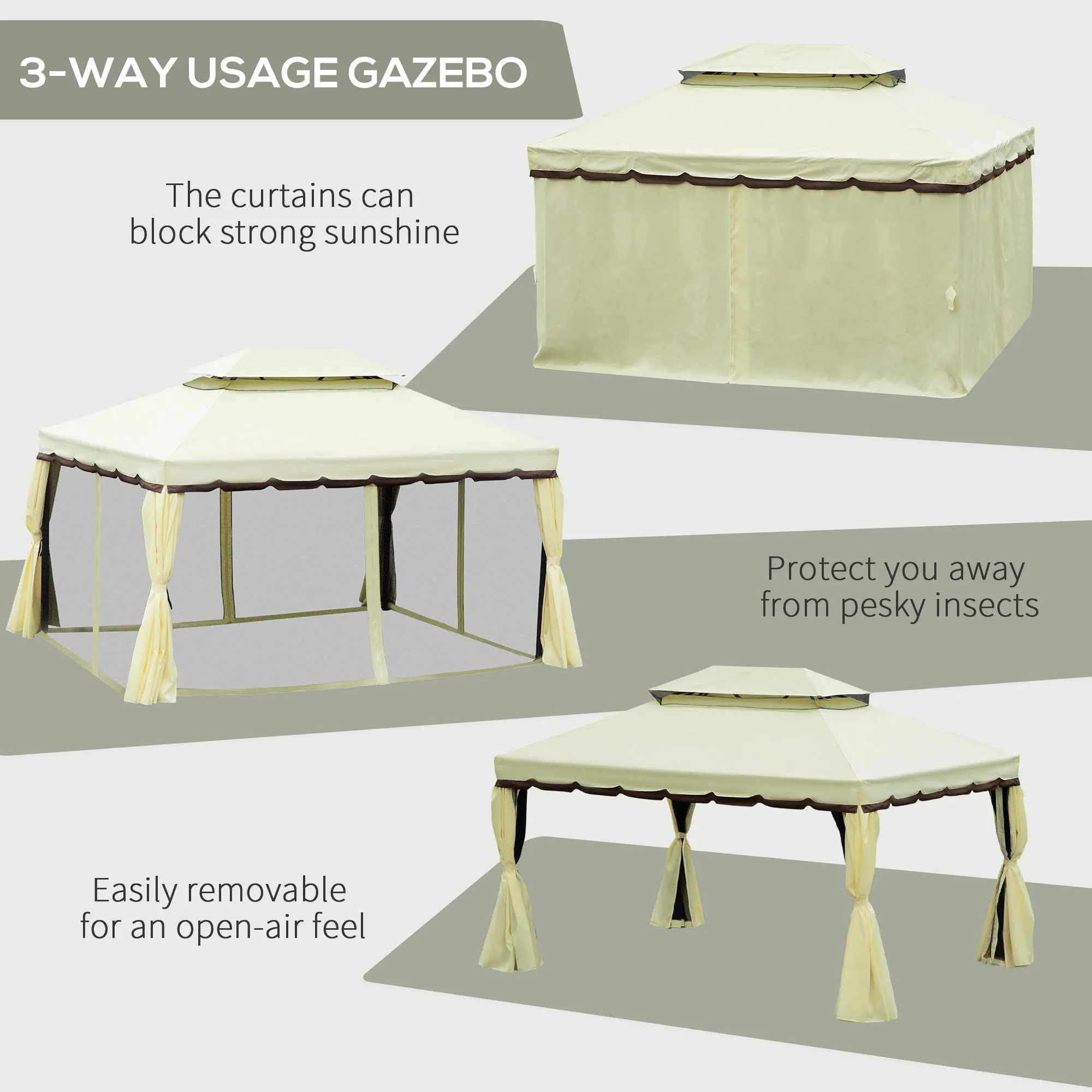 3 x 4 m Aluminium Metal Gazebo Marquee Canopy Pavilion Patio Garden Party Tent Shelter with Nets and Sidewalls - Cream White