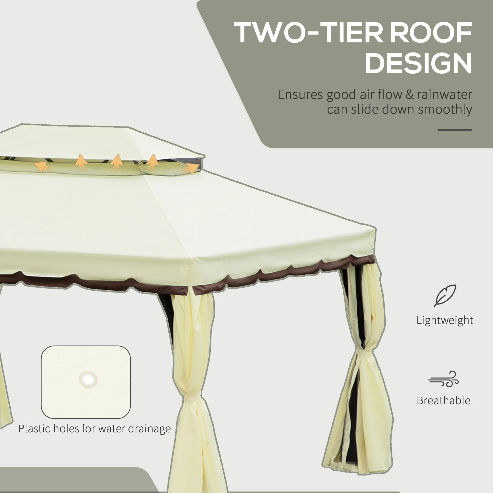 3 x 4 m Aluminium Metal Gazebo Marquee Canopy Pavilion Patio Garden Party Tent Shelter with Nets and Sidewalls - Cream White