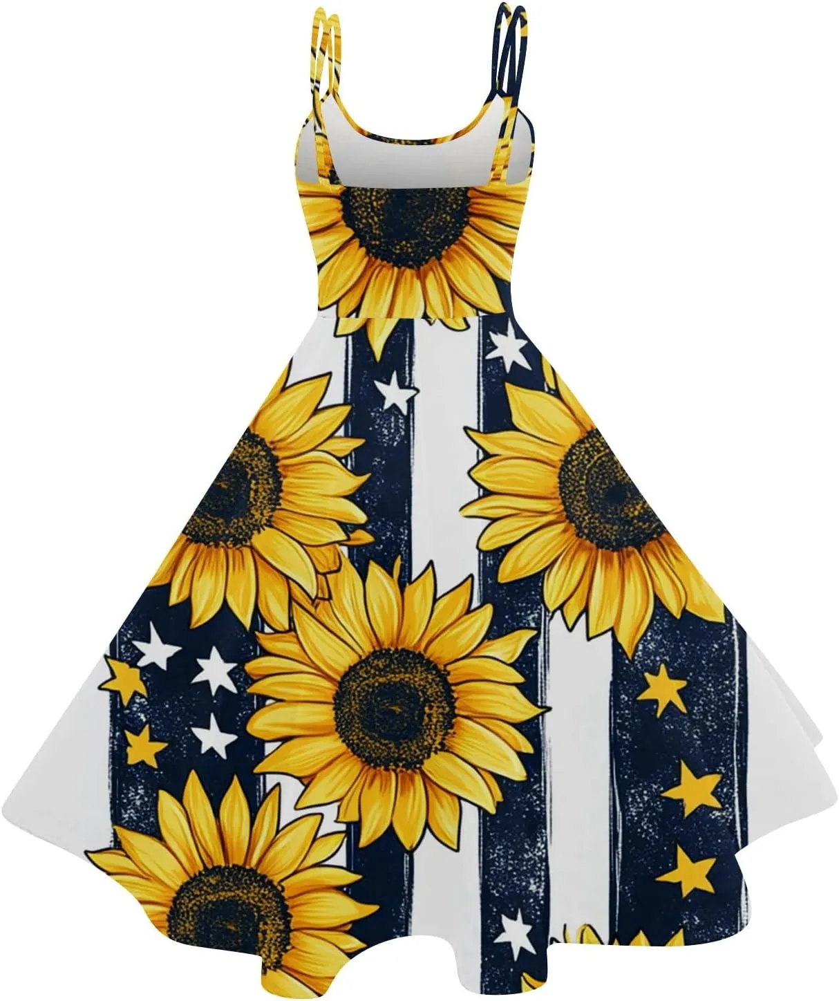 4th of July Dresses for Women Sleeveless Spaghetti Strap Patriotic Punk Dress A-Line Independence Day Midi Dress
