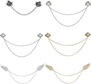 6 Pcs Antique Sweater Shawl Clip Chain Renaissance Style Rose Bowknot Brooch Flowers Wings Heart Cardigan Pin Gold sliver For Woman Men