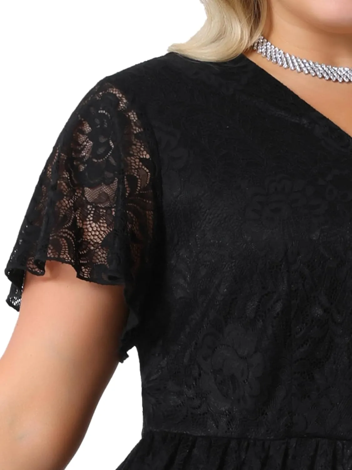 Agnes Orinda Womens Plus Size Lace Cocktail Dresses Faux Wrap V Neck Short Sleeve Flowy A Line Wedding Guest Midi Dress