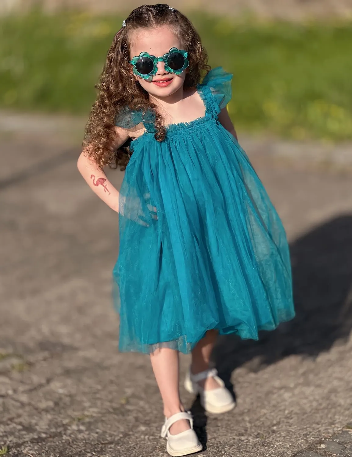 AGQT Baby Girls Tulle Tutu Dress Butterfly Print Back Sundress Size 6M-6T