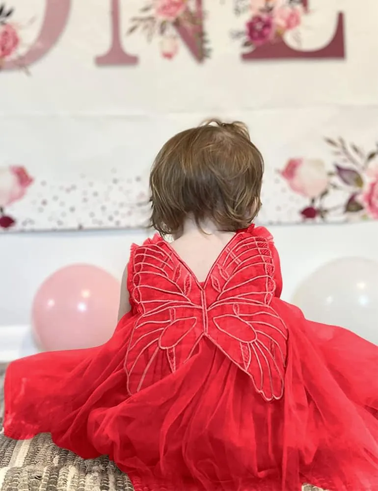 AGQT Baby Girls Tulle Tutu Dress Butterfly Print Back Sundress Size 6M-6T