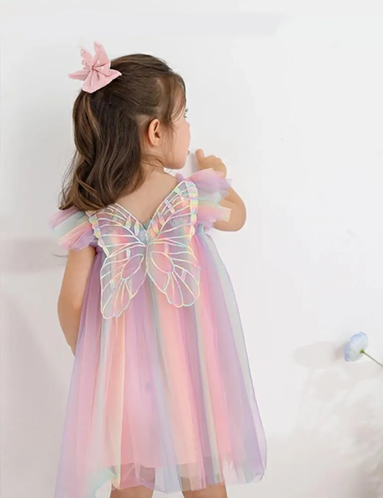 AGQT Baby Girls Tulle Tutu Dress Butterfly Print Back Sundress Size 6M-6T