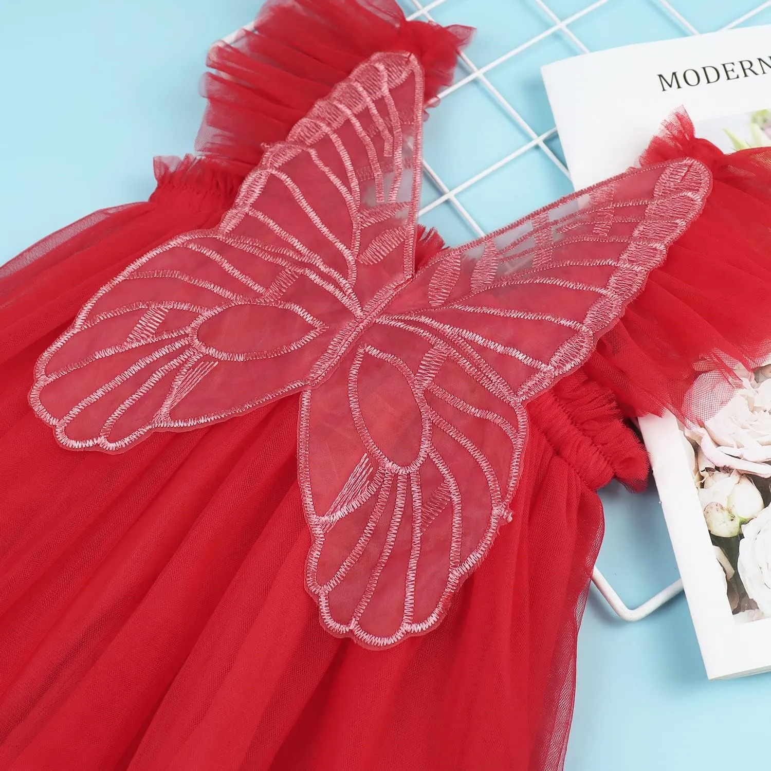 AGQT Baby Girls Tulle Tutu Dress Butterfly Print Back Sundress Size 6M-6T