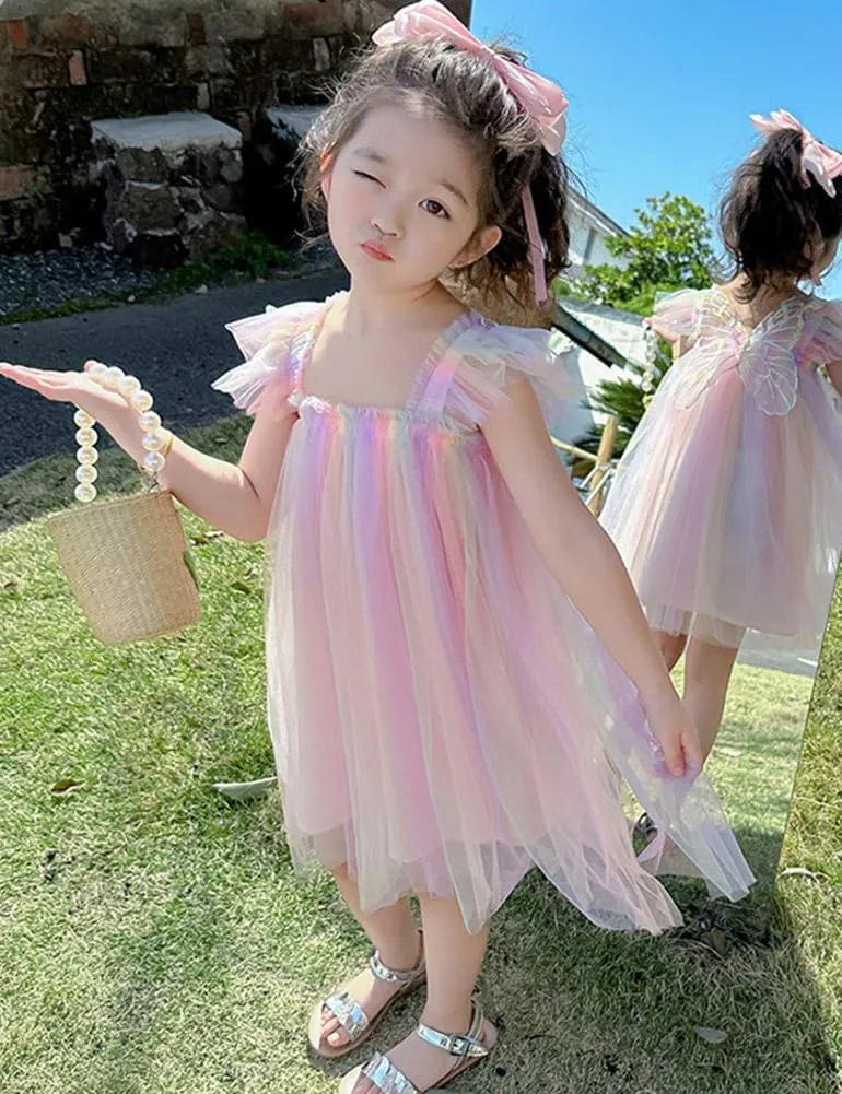 AGQT Baby Girls Tulle Tutu Dress Butterfly Print Back Sundress Size 6M-6T
