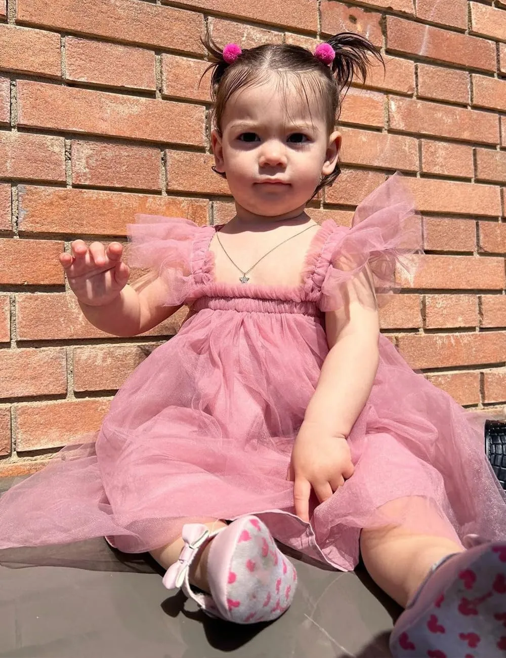 AGQT Baby Girls Tulle Tutu Dress Butterfly Print Back Sundress Size 6M-6T