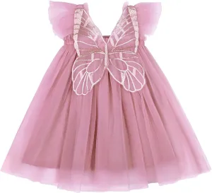 AGQT Baby Girls Tulle Tutu Dress Butterfly Print Back Sundress Size 6M-6T