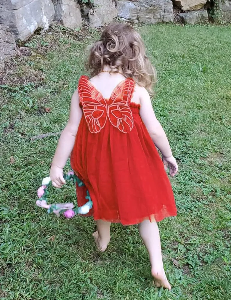 AGQT Baby Girls Tulle Tutu Dress Butterfly Print Back Sundress Size 6M-6T