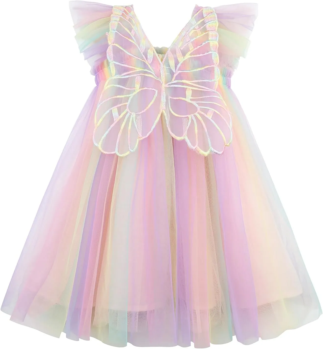 AGQT Baby Girls Tulle Tutu Dress Butterfly Print Back Sundress Size 6M-6T