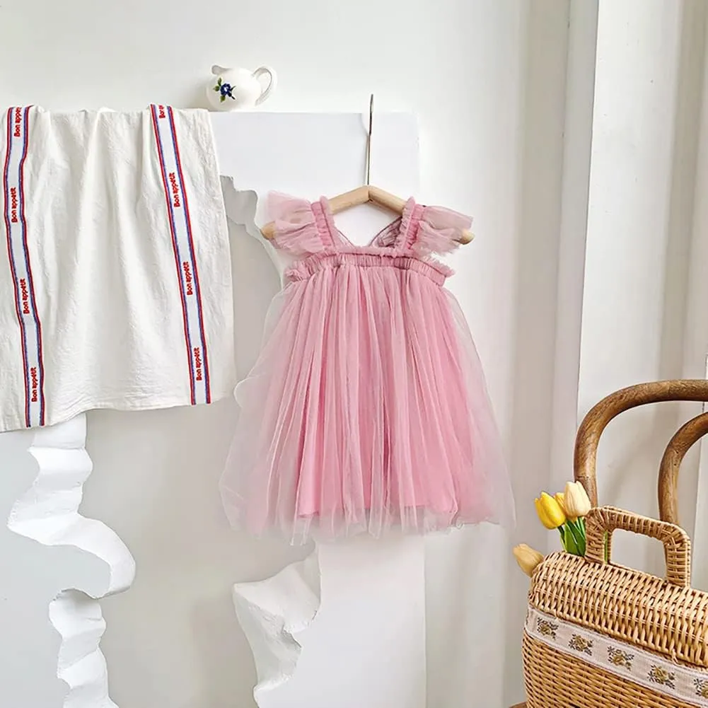 AGQT Baby Girls Tulle Tutu Dress Butterfly Print Back Sundress Size 6M-6T