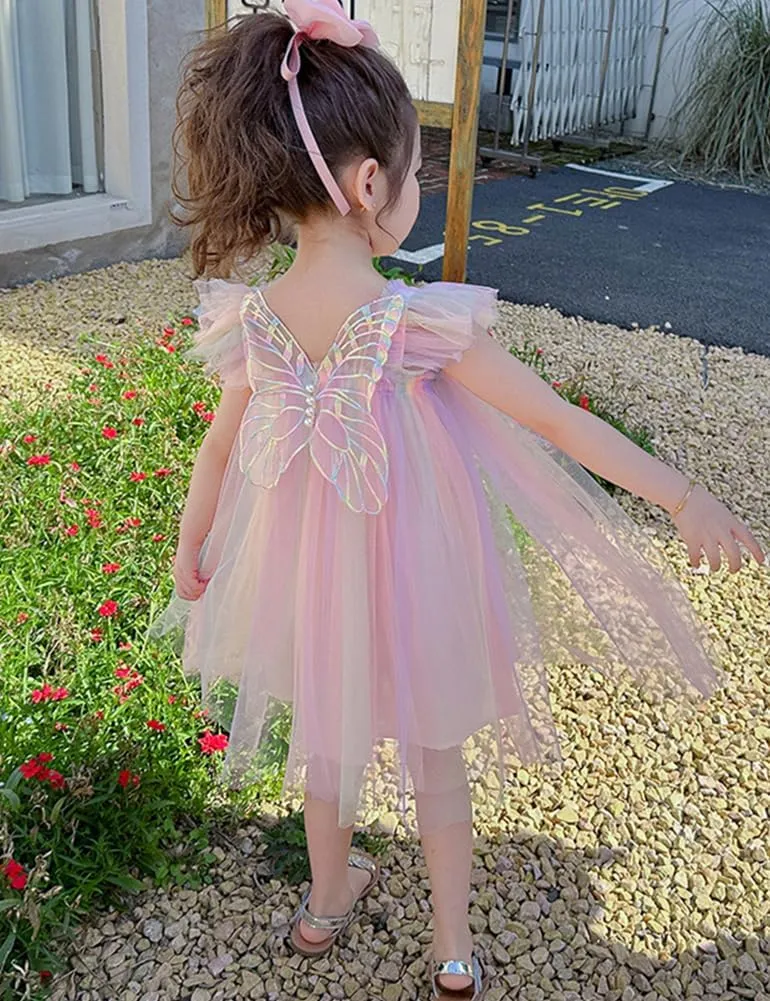 AGQT Baby Girls Tulle Tutu Dress Butterfly Print Back Sundress Size 6M-6T