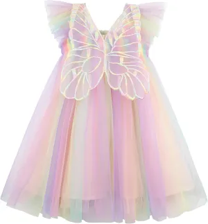 AGQT Baby Girls Tulle Tutu Dress Butterfly Print Back Sundress Size 6M-6T