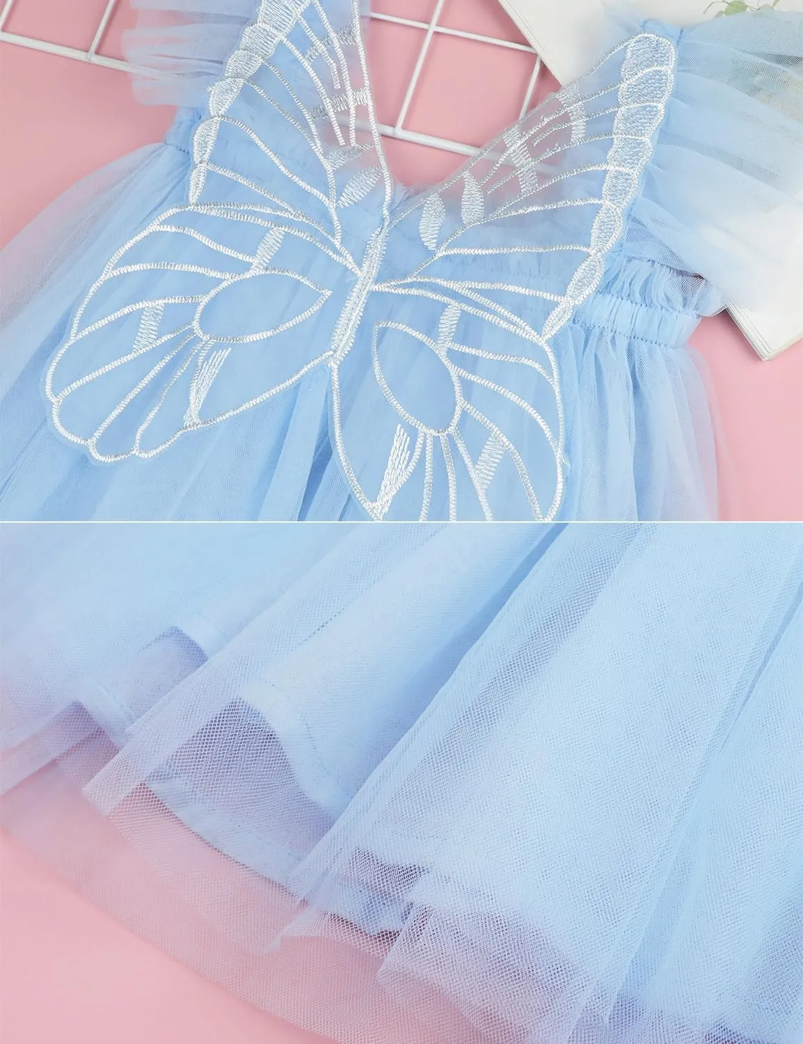 AGQT Baby Girls Tulle Tutu Dress Butterfly Print Back Sundress Size 6M-6T