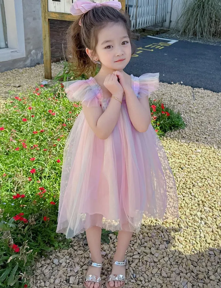 AGQT Baby Girls Tulle Tutu Dress Butterfly Print Back Sundress Size 6M-6T