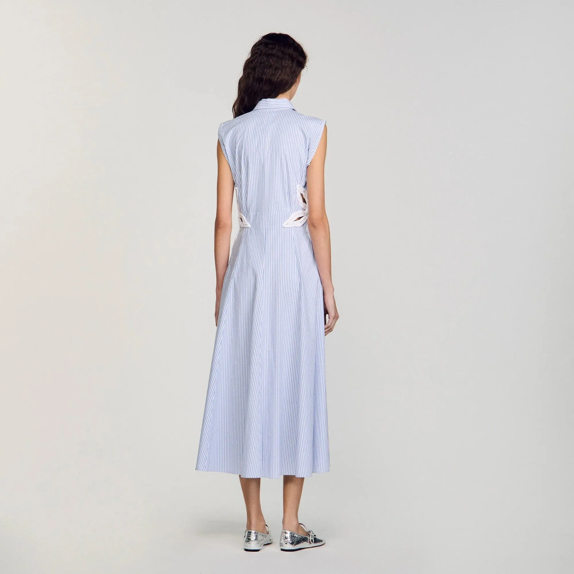 Amarante Stripy Embroidered Maxi Dress Sky Blue