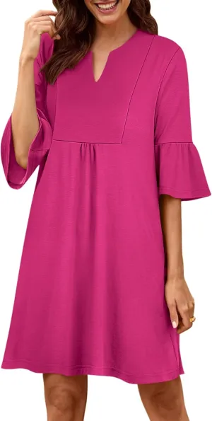 ANRABESS Women Mini Dress Summer V Neck Ruffle Short Sleeve Shift Casual Tunic Dresses 2025 Loose Beach Vacation Outfits
