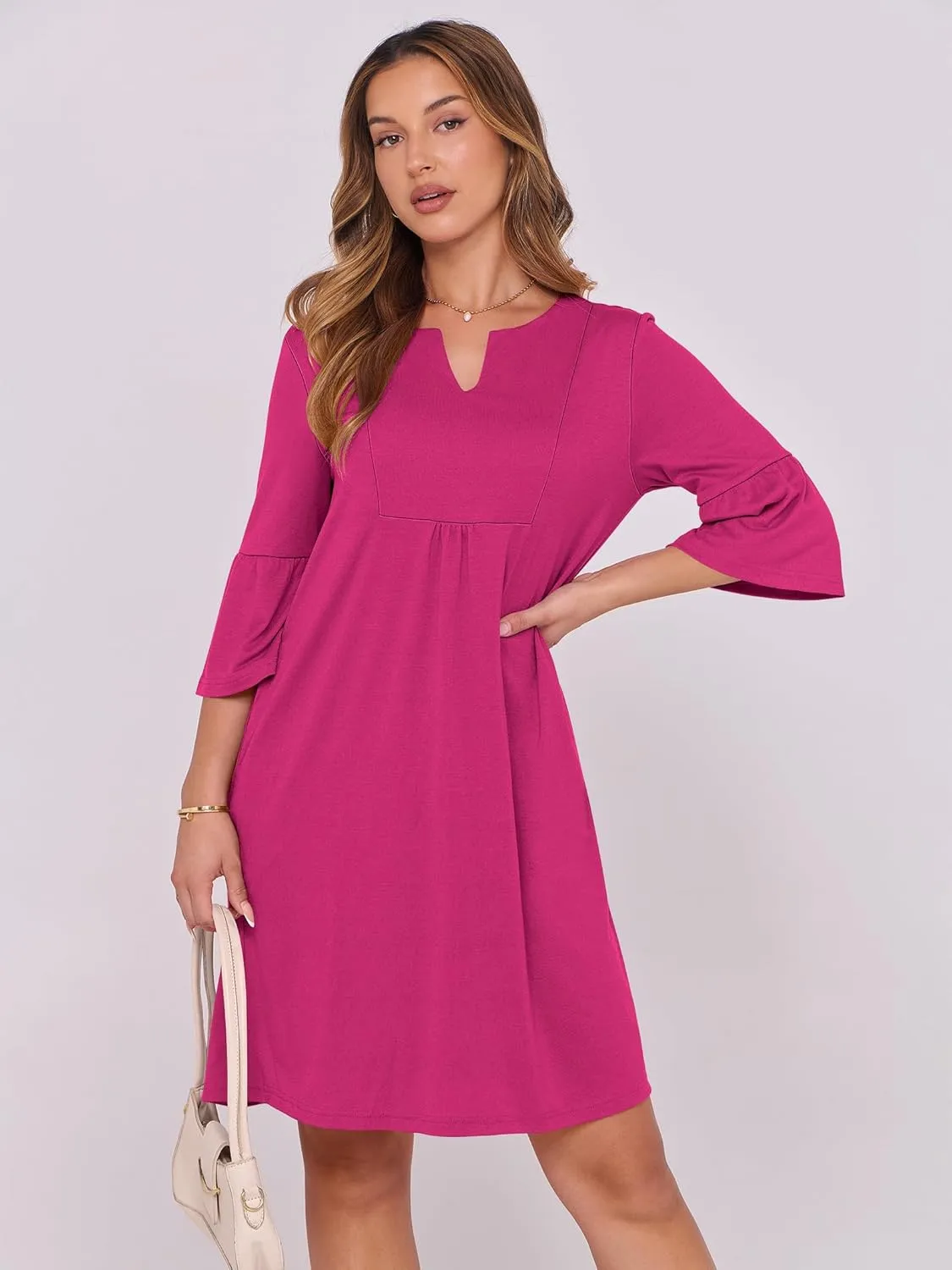 ANRABESS Women Mini Dress Summer V Neck Ruffle Short Sleeve Shift Casual Tunic Dresses 2025 Loose Beach Vacation Outfits