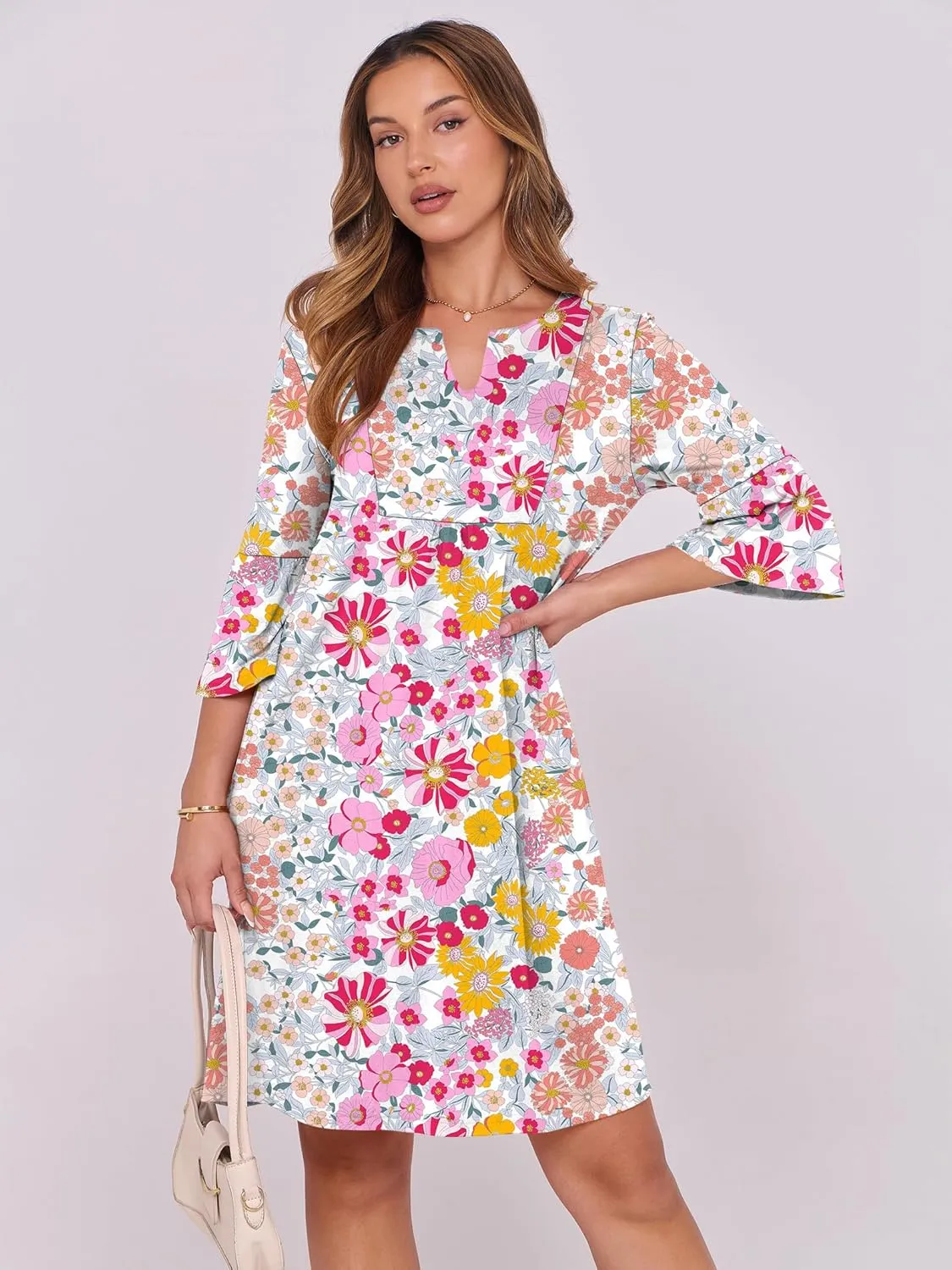 ANRABESS Women Mini Dress Summer V Neck Ruffle Short Sleeve Shift Casual Tunic Dresses 2025 Loose Beach Vacation Outfits