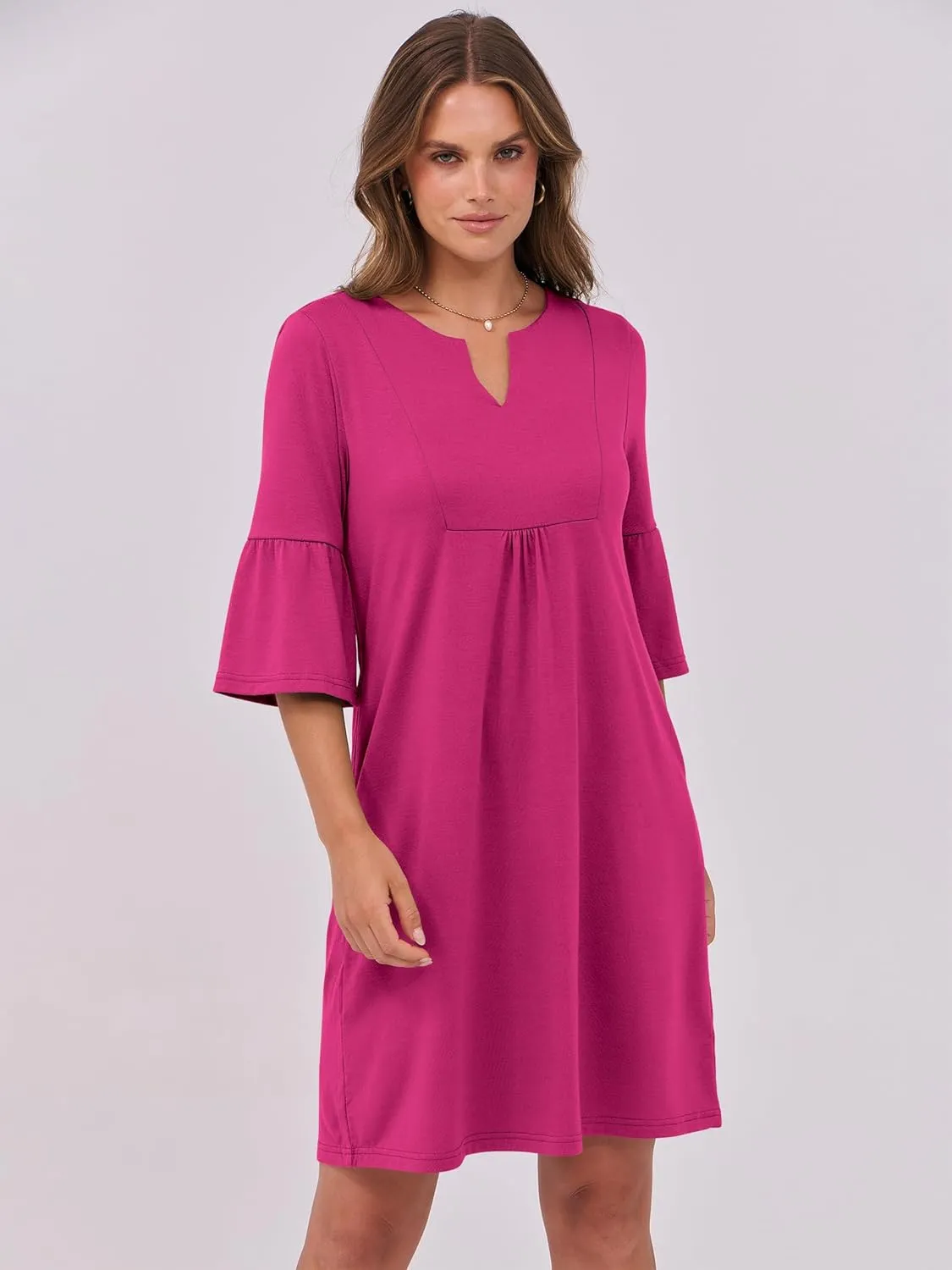 ANRABESS Women Mini Dress Summer V Neck Ruffle Short Sleeve Shift Casual Tunic Dresses 2025 Loose Beach Vacation Outfits
