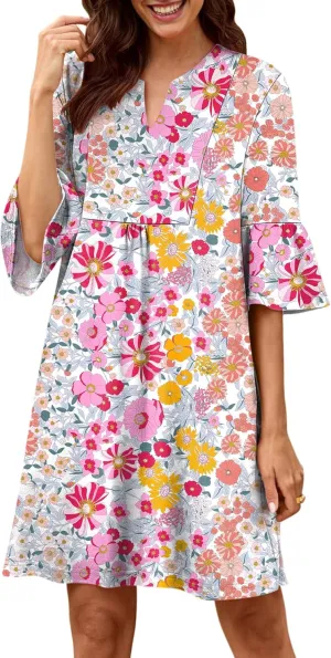 ANRABESS Women Mini Dress Summer V Neck Ruffle Short Sleeve Shift Casual Tunic Dresses 2025 Loose Beach Vacation Outfits