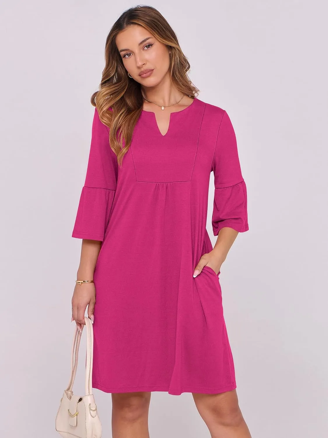 ANRABESS Women Mini Dress Summer V Neck Ruffle Short Sleeve Shift Casual Tunic Dresses 2025 Loose Beach Vacation Outfits