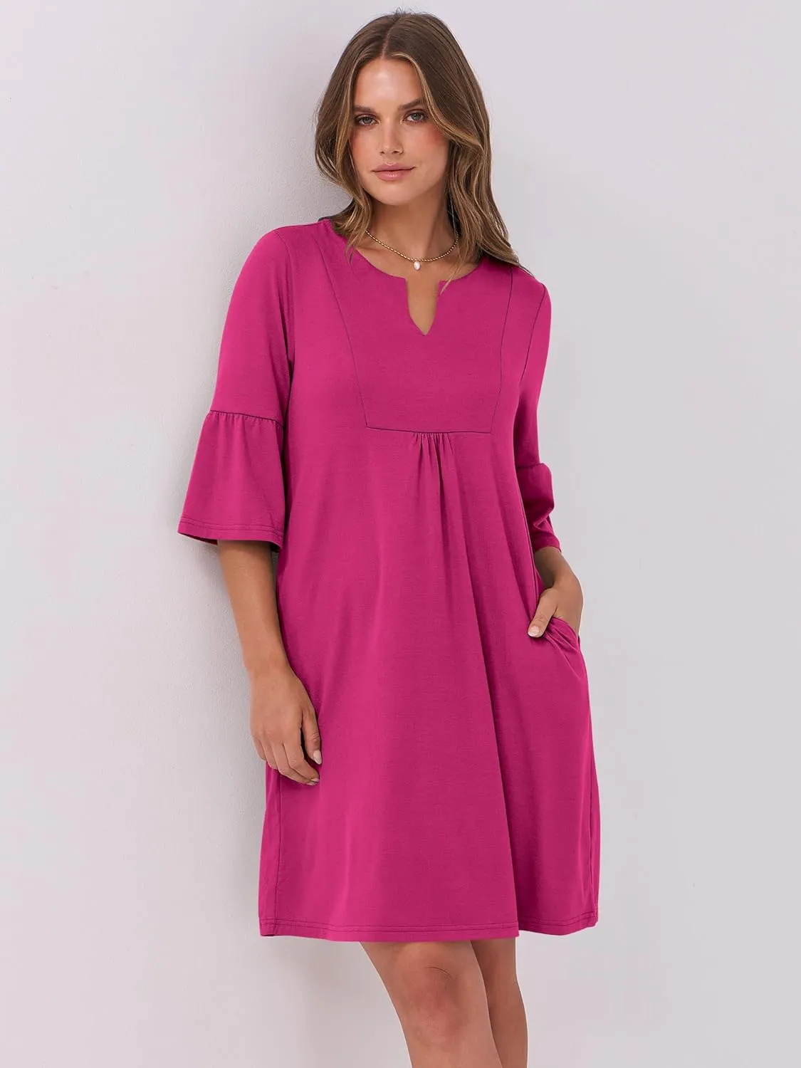 ANRABESS Women Mini Dress Summer V Neck Ruffle Short Sleeve Shift Casual Tunic Dresses 2025 Loose Beach Vacation Outfits