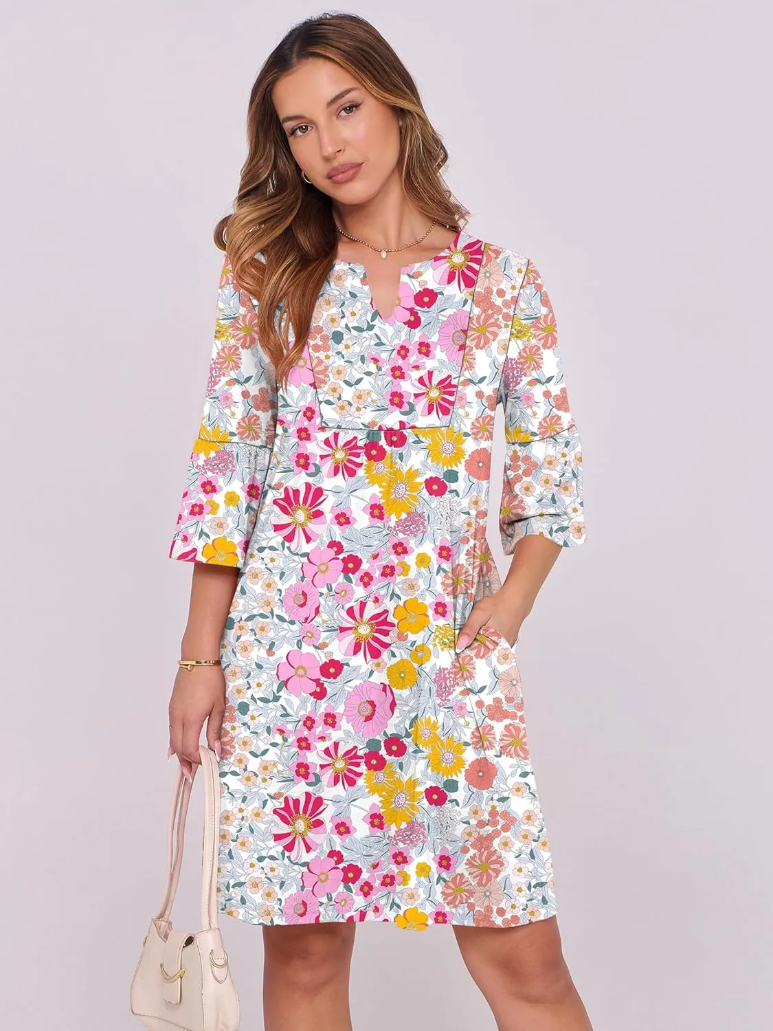 ANRABESS Women Mini Dress Summer V Neck Ruffle Short Sleeve Shift Casual Tunic Dresses 2025 Loose Beach Vacation Outfits
