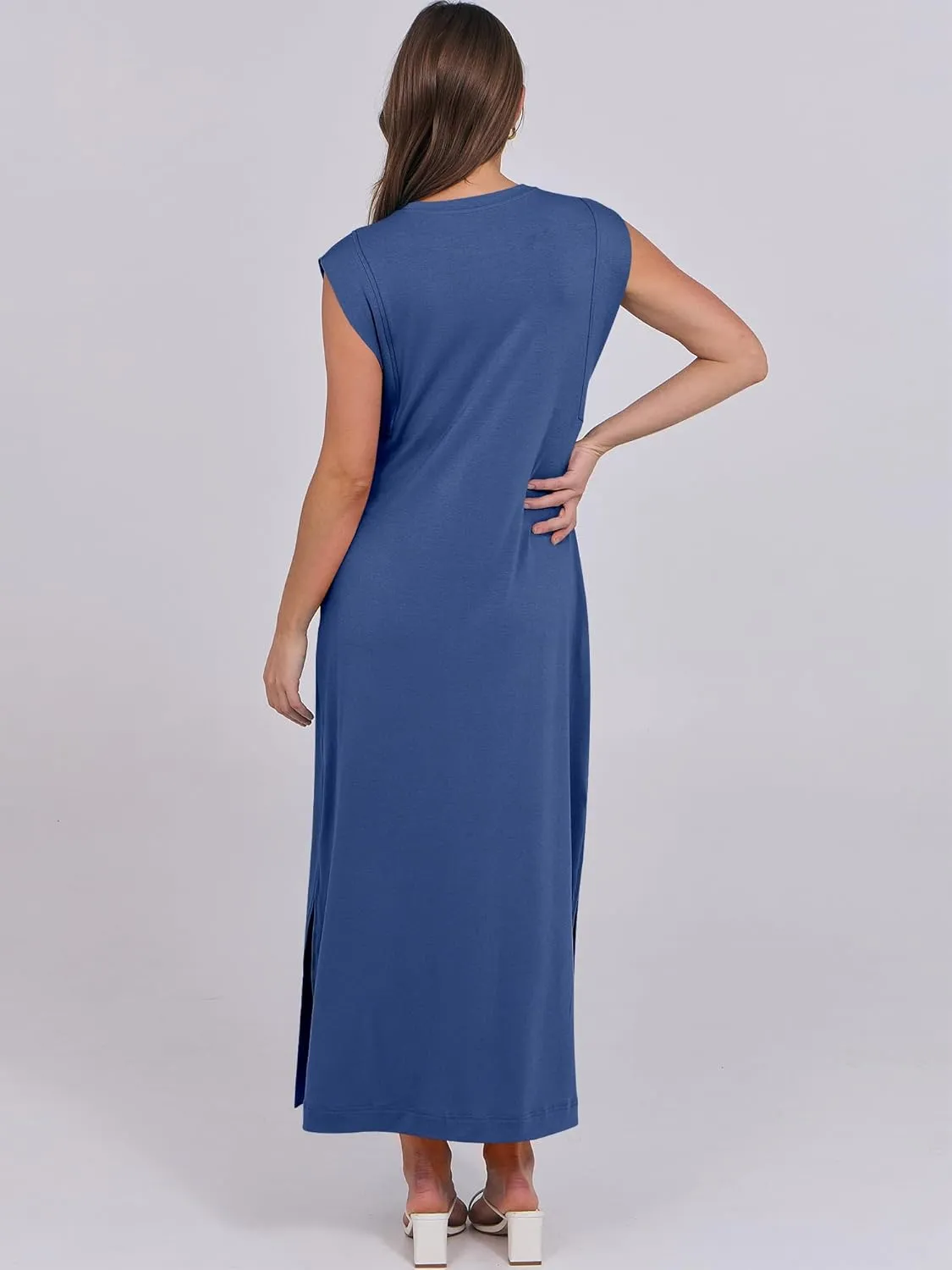 ANRABESS Womens Maxi Dresses 2025 Summer Casual Cap Sleeve Crew Neck Loose Split Beach Travel Long Shirt Sundress & Pockets