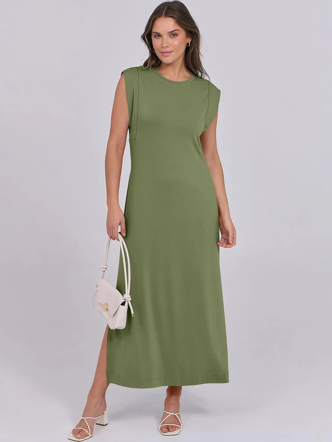 ANRABESS Womens Maxi Dresses 2025 Summer Casual Cap Sleeve Crew Neck Loose Split Beach Travel Long Shirt Sundress & Pockets