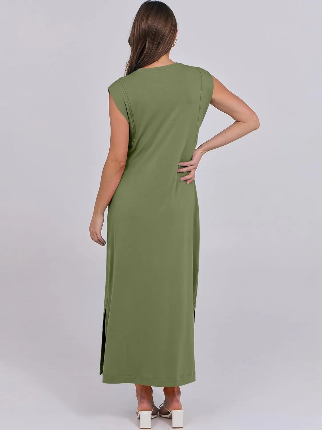 ANRABESS Womens Maxi Dresses 2025 Summer Casual Cap Sleeve Crew Neck Loose Split Beach Travel Long Shirt Sundress & Pockets