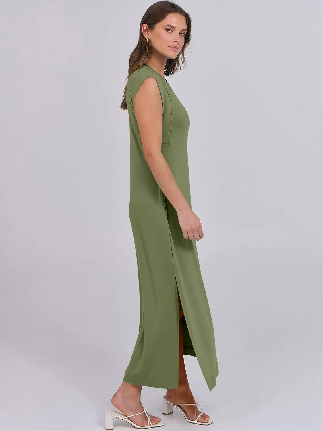 ANRABESS Womens Maxi Dresses 2025 Summer Casual Cap Sleeve Crew Neck Loose Split Beach Travel Long Shirt Sundress & Pockets