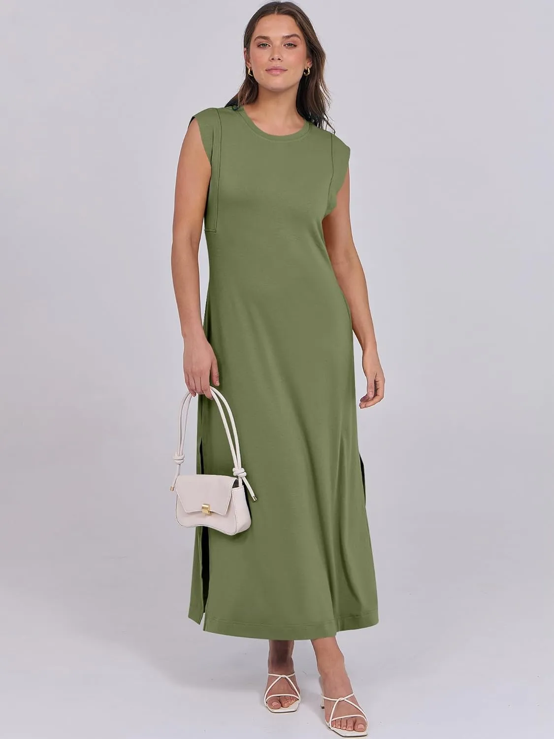 ANRABESS Womens Maxi Dresses 2025 Summer Casual Cap Sleeve Crew Neck Loose Split Beach Travel Long Shirt Sundress & Pockets