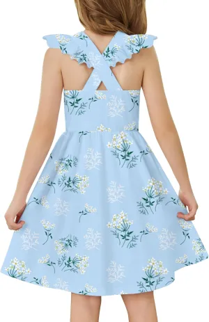 Arshiner Toddler Dress Girls Summer Ruffle Sleeve Backless Dresses Casual Sundress with Pockets 2-8Y