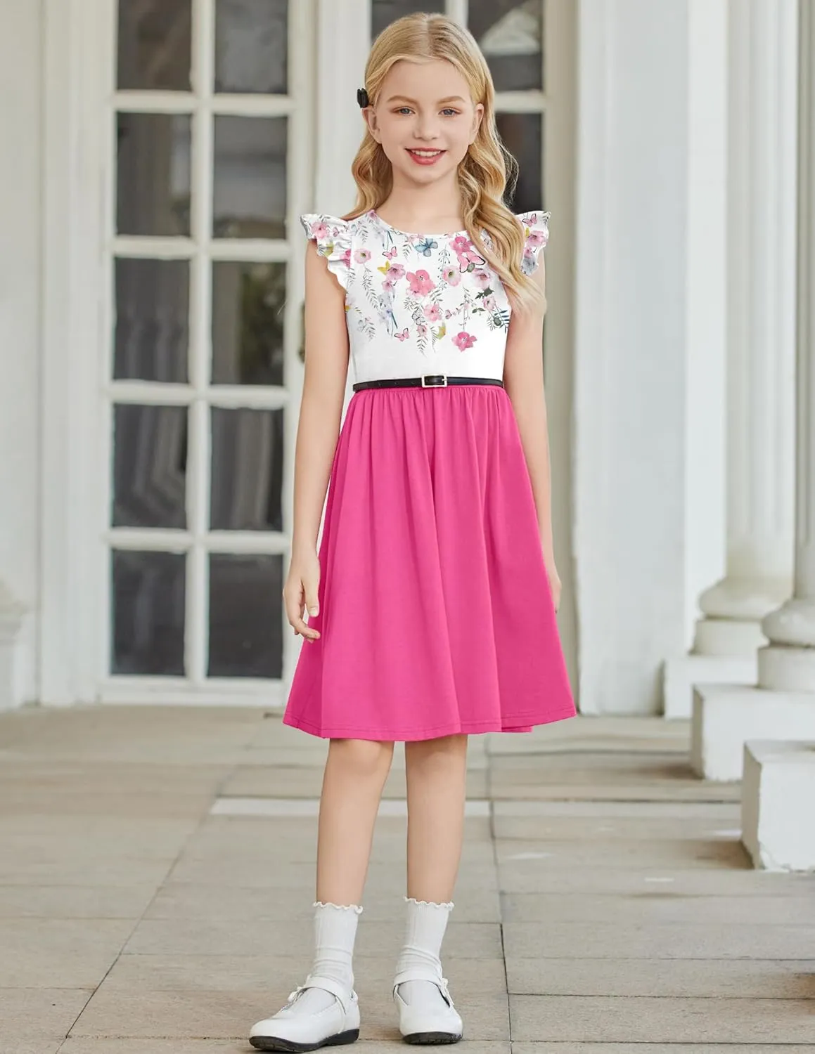 Arshiner Toddler Dress Girls Summer Ruffle Sleeve Backless Dresses Casual Sundress with Pockets 2-8Y