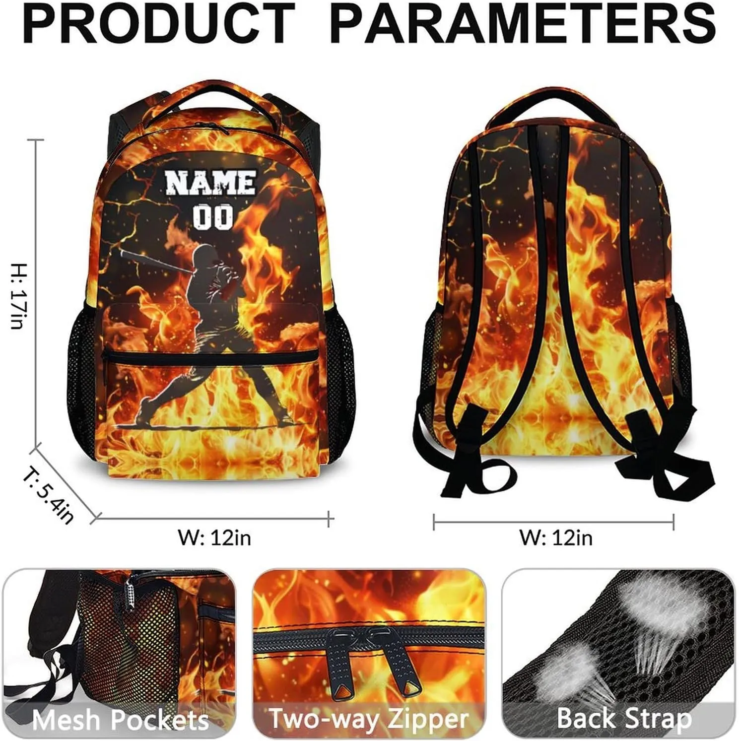 Baseball Backpacks for School - Boys Sports Backpack for Preschool Primary Middle - Personalized Name 17 Inches Large Capacity Lightweight Bookbag for Travel