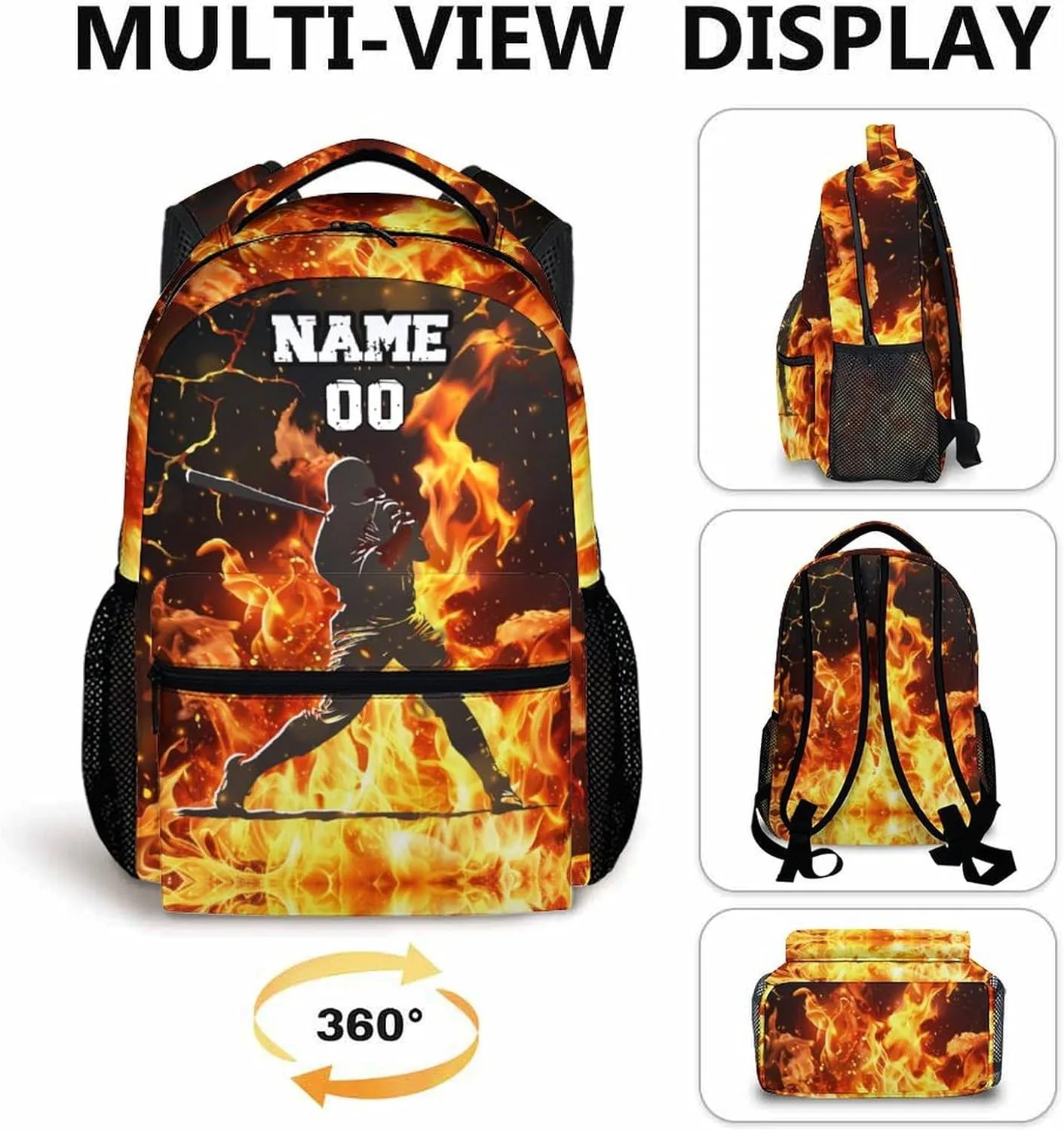 Baseball Backpacks for School - Boys Sports Backpack for Preschool Primary Middle - Personalized Name 17 Inches Large Capacity Lightweight Bookbag for Travel