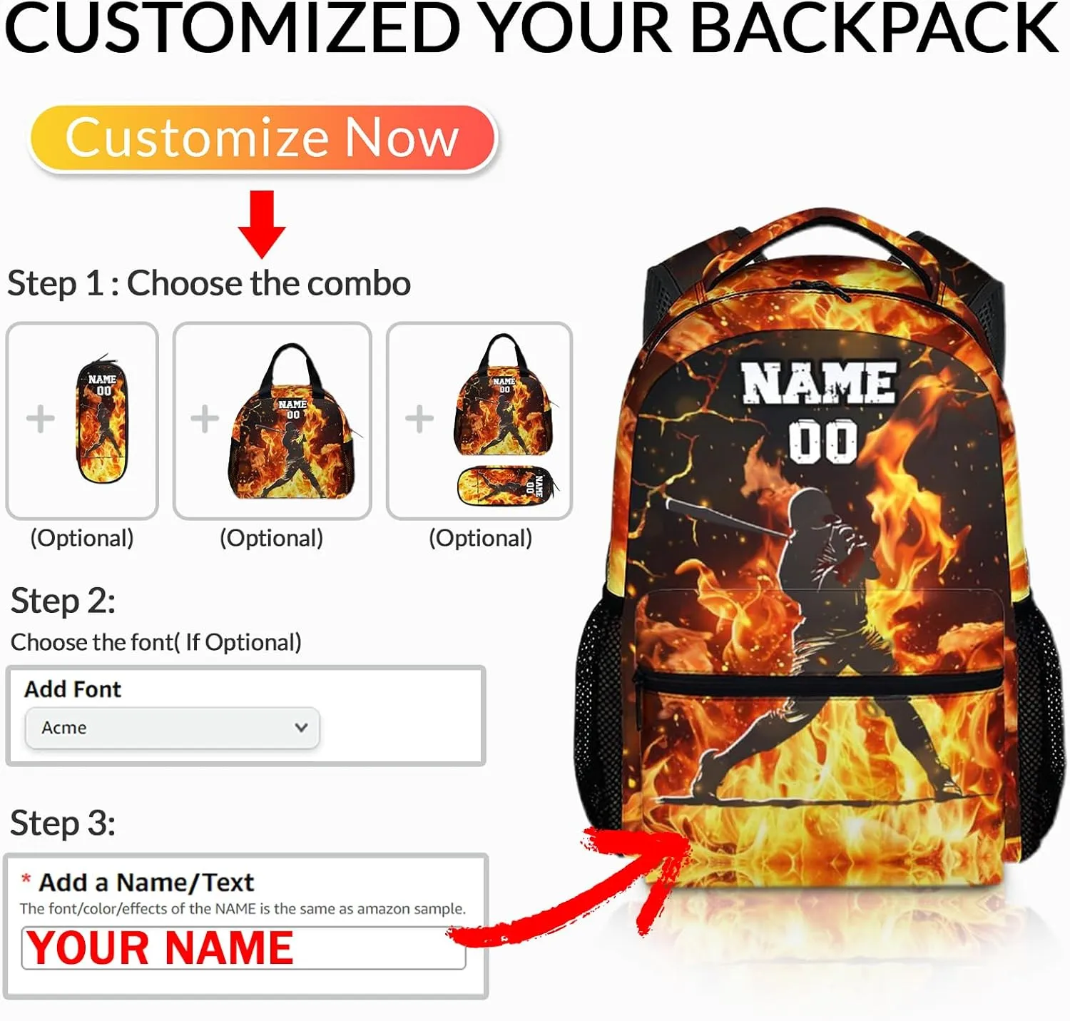 Baseball Backpacks for School - Boys Sports Backpack for Preschool Primary Middle - Personalized Name 17 Inches Large Capacity Lightweight Bookbag for Travel