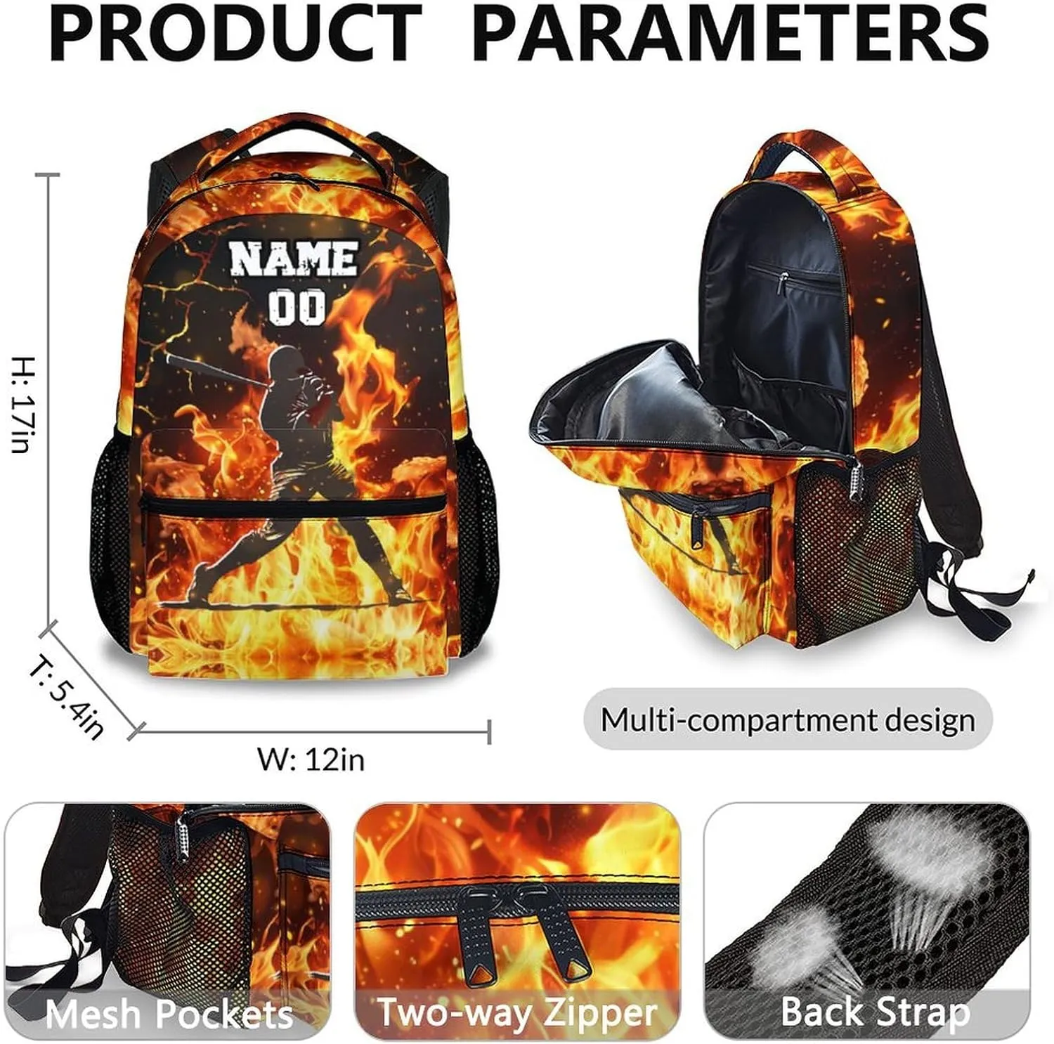 Baseball Backpacks with Lunch Bag Pencil Case for School, Boys Sports Backpack Bundle for Preschool Primary Middle, Personalized Name Large Capacity Lightweight Bookbag for Travel