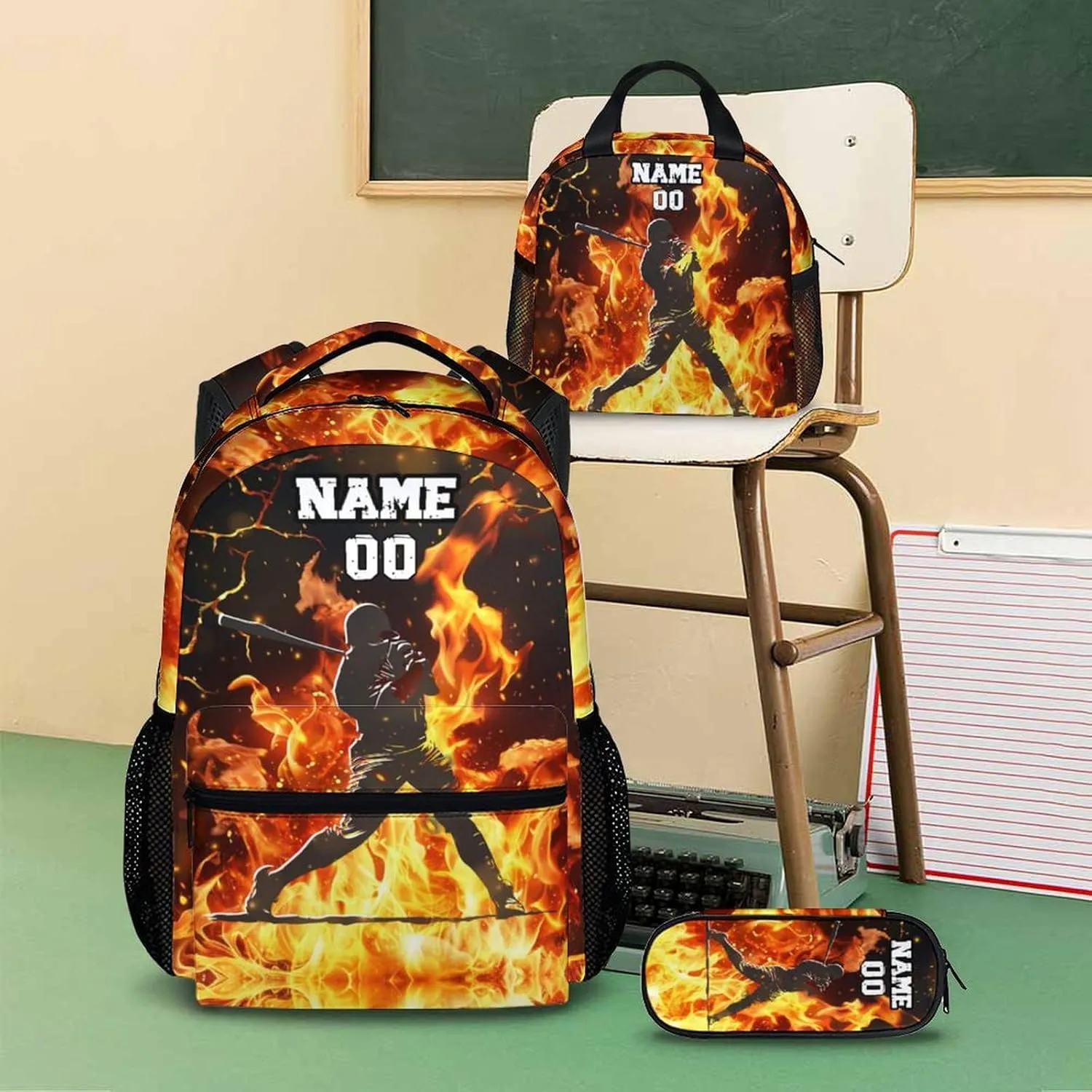 Baseball Backpacks with Lunch Bag Pencil Case for School, Boys Sports Backpack Bundle for Preschool Primary Middle, Personalized Name Large Capacity Lightweight Bookbag for Travel