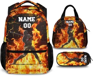 Baseball Backpacks with Lunch Bag Pencil Case for School, Boys Sports Backpack Bundle for Preschool Primary Middle, Personalized Name Large Capacity Lightweight Bookbag for Travel