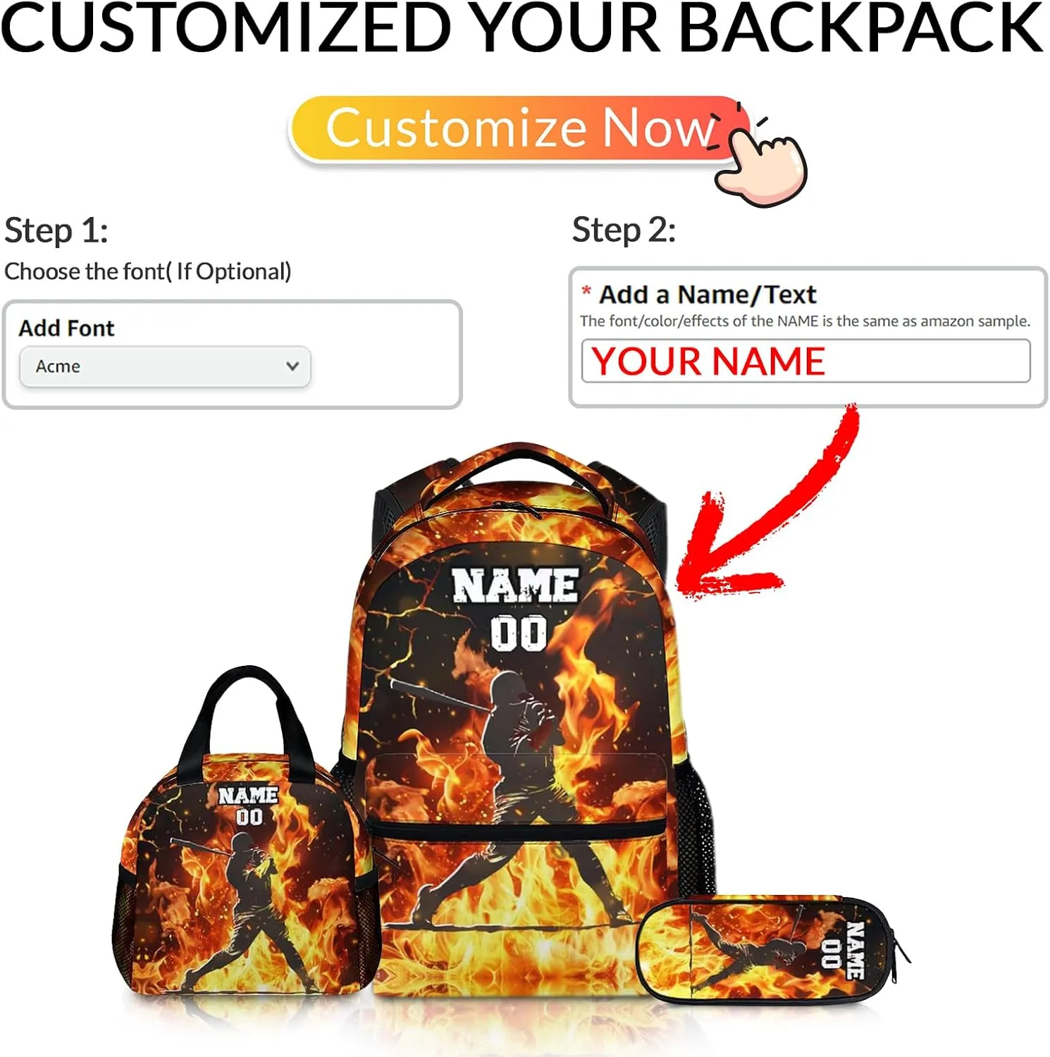 Baseball Backpacks with Lunch Bag Pencil Case for School, Boys Sports Backpack Bundle for Preschool Primary Middle, Personalized Name Large Capacity Lightweight Bookbag for Travel