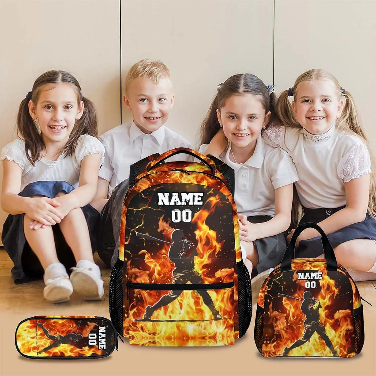 Baseball Backpacks with Lunch Bag Pencil Case for School, Boys Sports Backpack Bundle for Preschool Primary Middle, Personalized Name Large Capacity Lightweight Bookbag for Travel