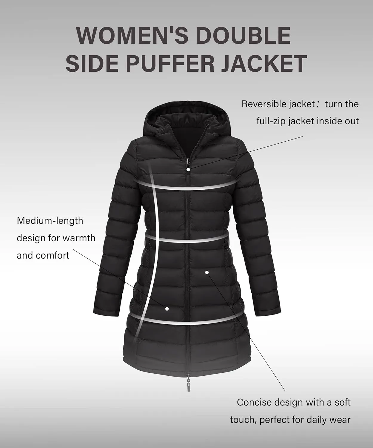 Bellivera Women Puffer Jacket Reversible Spring and Winter Fashion Warm Quilted Long Hooded Padded Bubble Coat