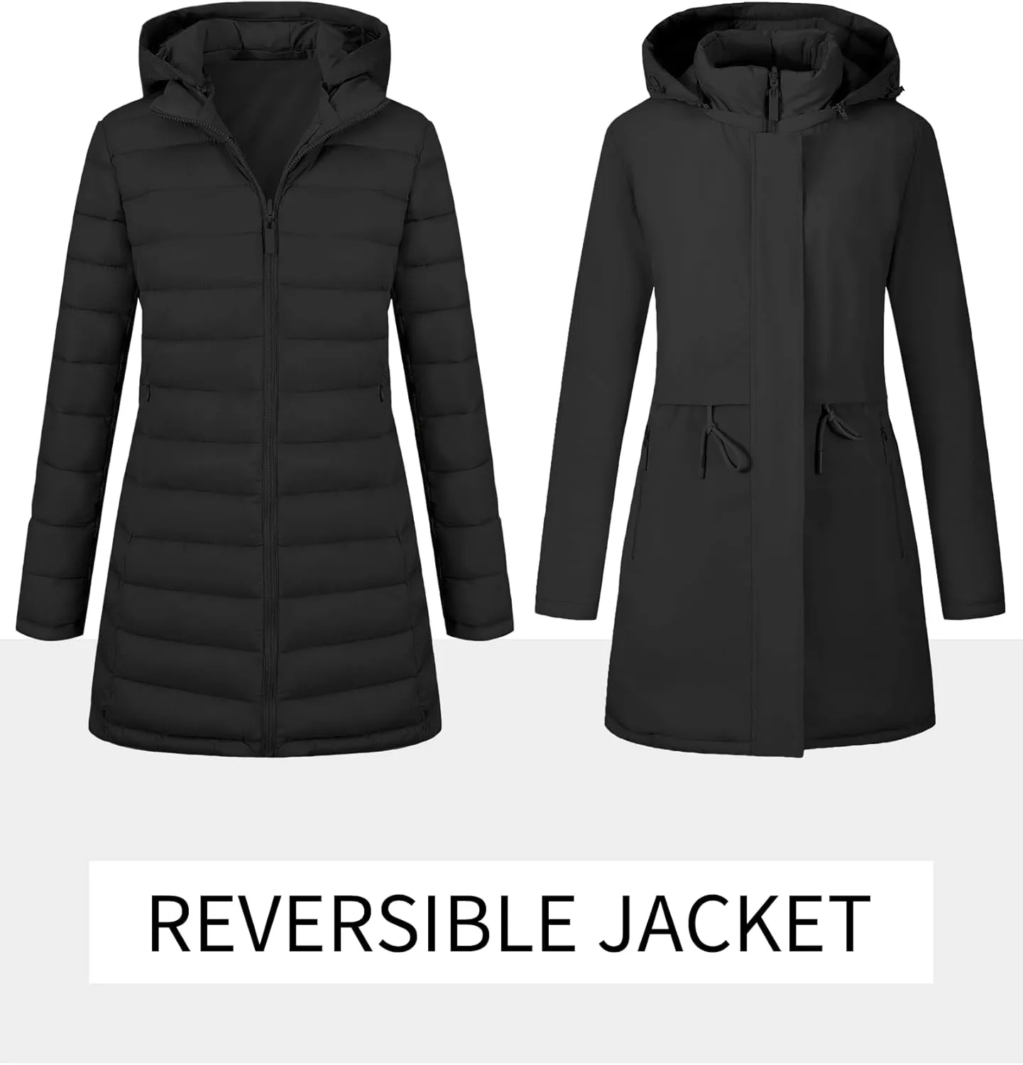 Bellivera Women Puffer Jacket Reversible Spring and Winter Fashion Warm Quilted Long Hooded Padded Bubble Coat