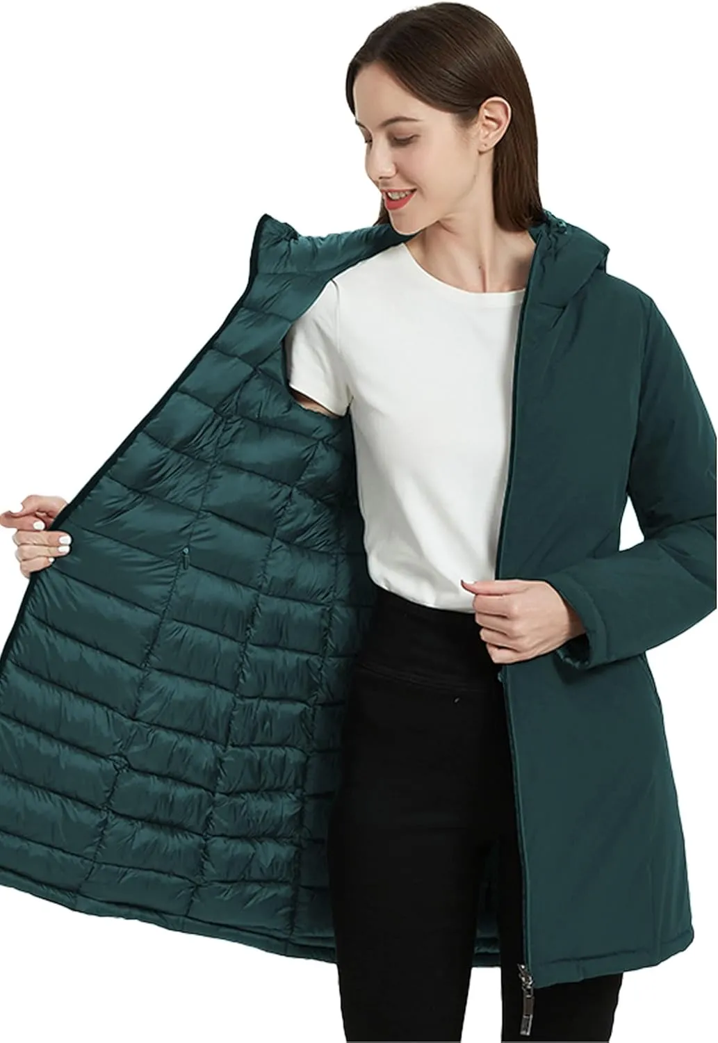 Bellivera Women Puffer Jacket Reversible Spring and Winter Fashion Warm Quilted Long Hooded Padded Bubble Coat